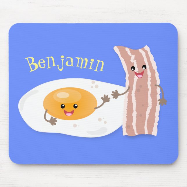 Cute kawaii egg and bacon cartoon illustration mouse mat (Front)