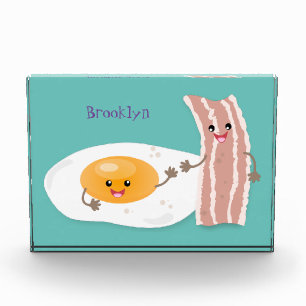 Cute kawaii egg and bacon cartoon illustration photo block