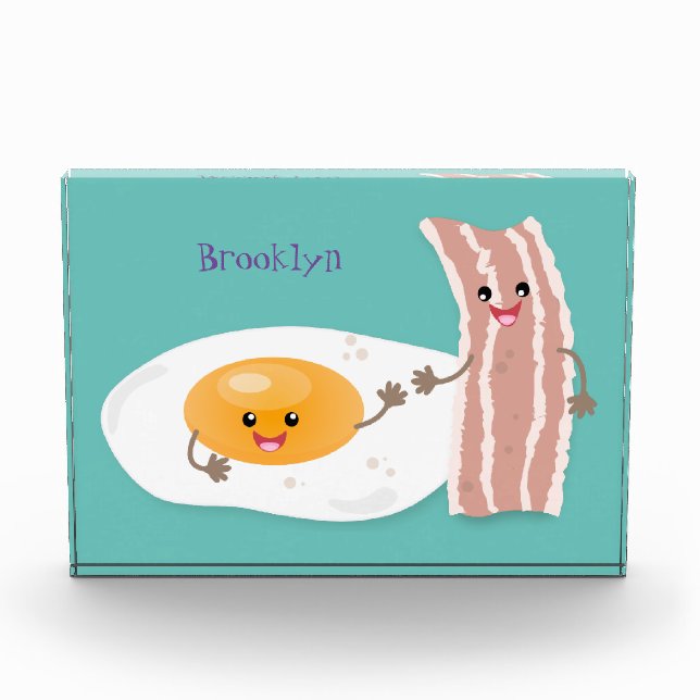 Cute kawaii egg and bacon cartoon illustration photo block (Front)