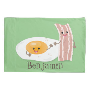 Cute kawaii egg and bacon cartoon illustration pillowcase