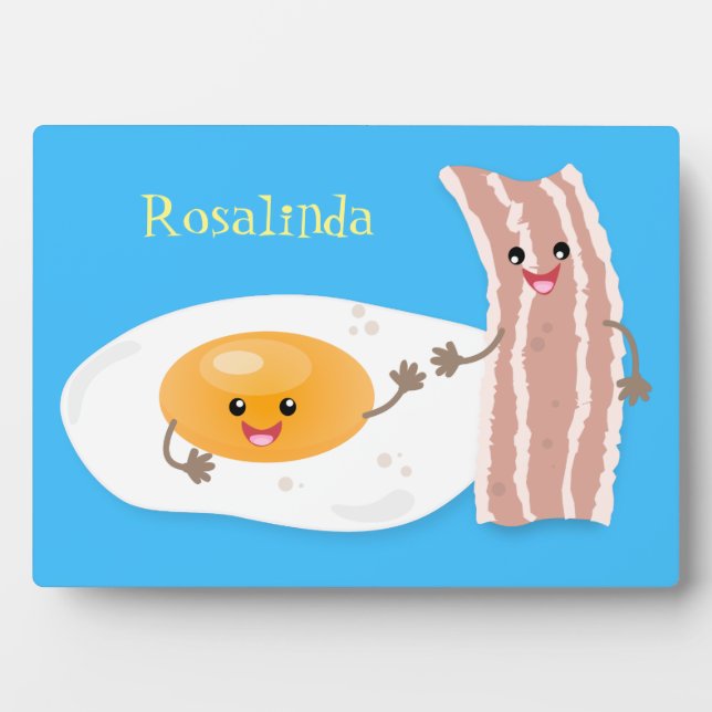 Cute kawaii egg and bacon cartoon illustration plaque (Front)