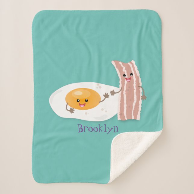 Cute kawaii egg and bacon cartoon illustration  sherpa blanket (Front)