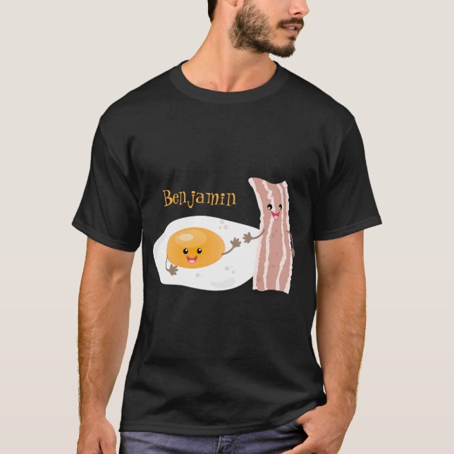 Cute kawaii egg and bacon cartoon illustration T-Shirt (Front)