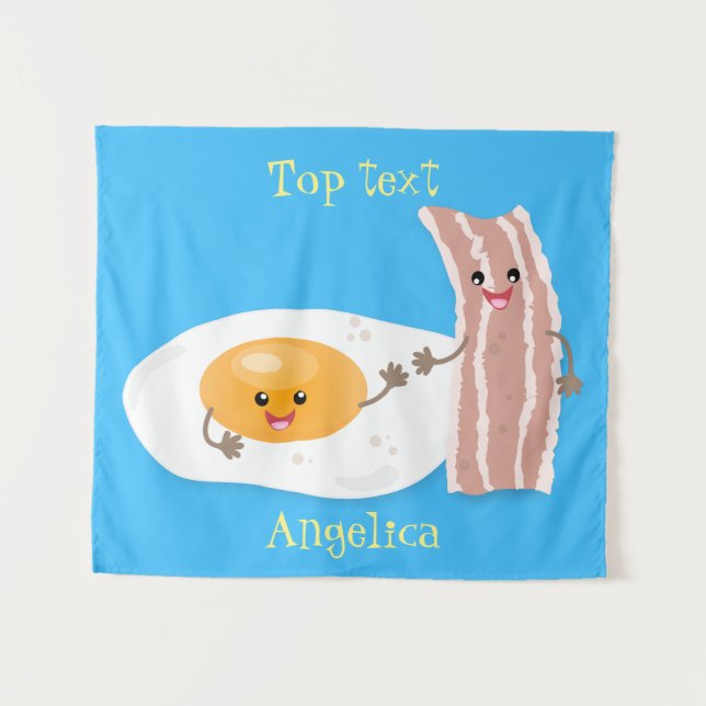 Cute kawaii egg and bacon cartoon illustration  tapestry (Front (Horizontal))
