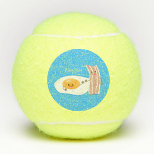 Cute kawaii egg and bacon cartoon illustration tennis balls