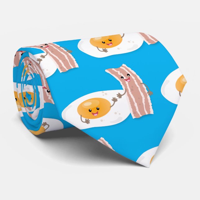 Cute kawaii egg and bacon cartoon illustration tie (Rolled)