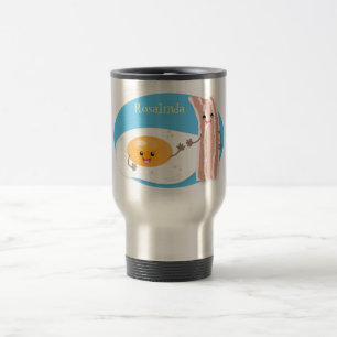 Cute kawaii egg and bacon cartoon illustration travel mug