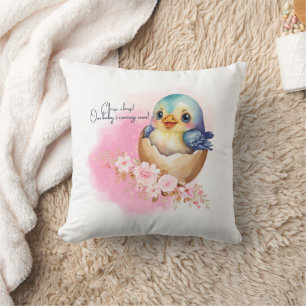 Cute Kawaii Egg Bird Elegant Floral Baby Shower Cushion
