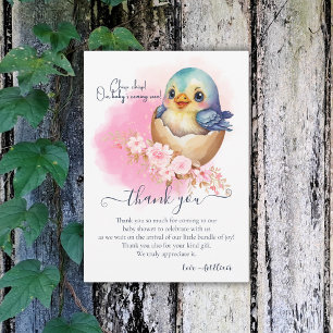 Cute Kawaii Egg Bird Elegant Floral Baby Shower Thank You Card