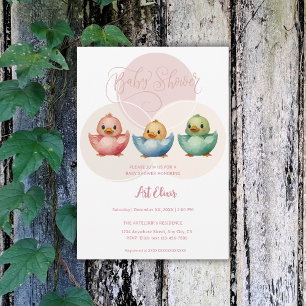 Cute Kawaii Egg Birds Pastel Coloured Baby Shower Invitation