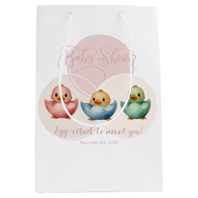 Cute Kawaii Egg Birds Pastel Coloured Baby Shower Medium Gift Bag (Front)
