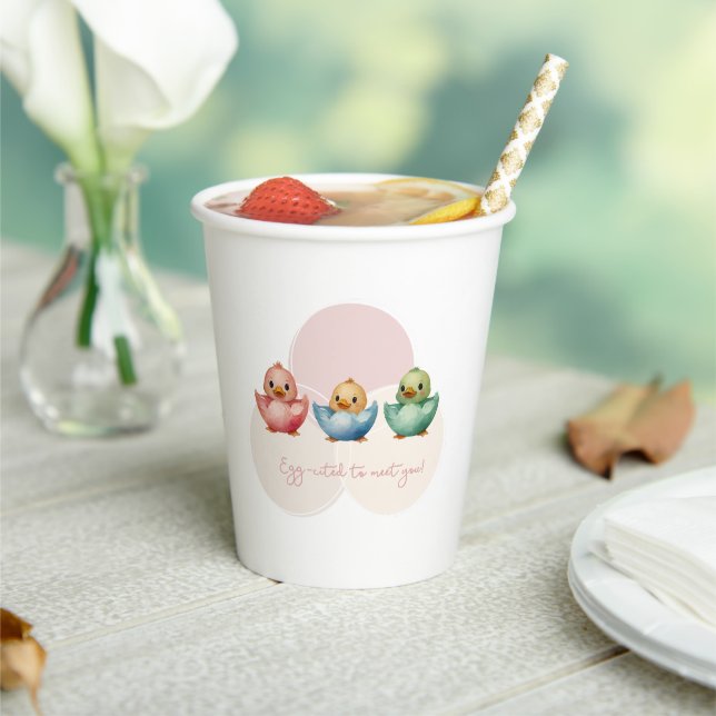Cute Kawaii Egg Birds Pastel Coloured Baby Shower Paper Cups (Insitu)
