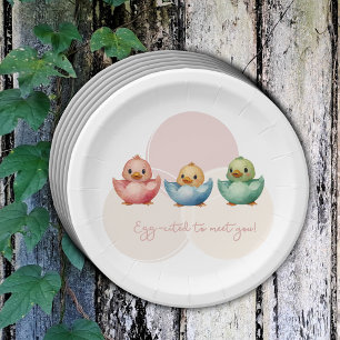 Cute Kawaii Egg Birds Pastel Coloured Baby Shower Paper Plate