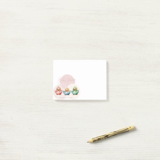 Cute Kawaii Egg Birds Pastel Coloured Baby Shower Post-it Notes (On Desk)