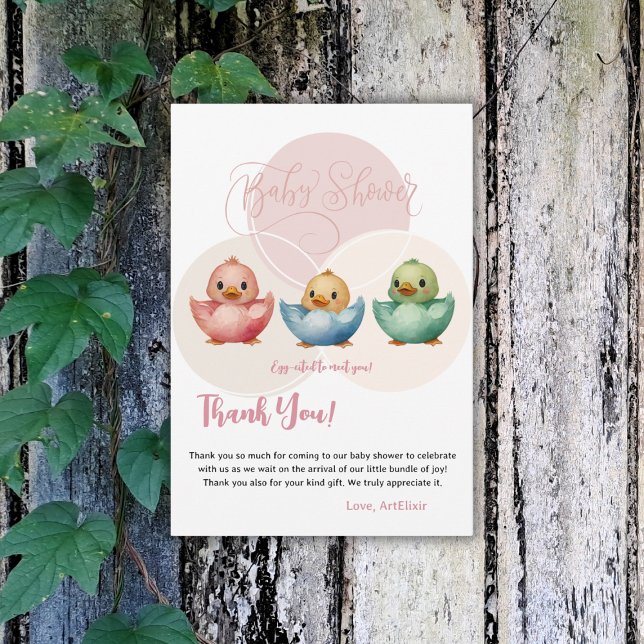 Cute Kawaii Egg Birds Pastel Coloured Baby Shower Thank You Card (Creator Uploaded)