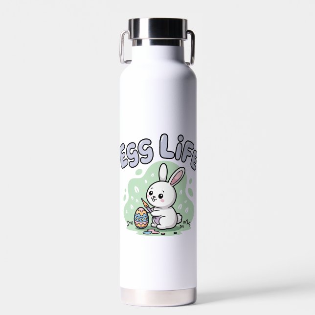 Cute Kawaii Egg Life Easter Bunny Illustration Water Bottle (Front)