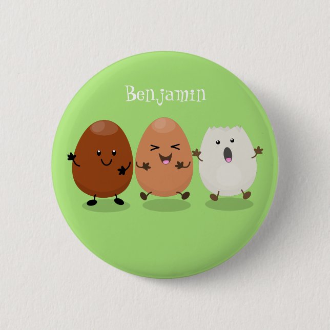 Cute kawaii eggs funny cartoon illustration 6 cm round badge (Front)