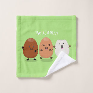 Cute kawaii eggs funny cartoon illustration bath towel set
