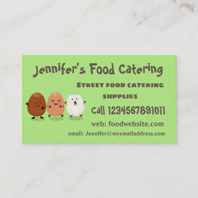 Cute kawaii eggs funny cartoon illustration business card (Front)