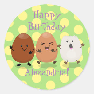 Cute kawaii eggs funny cartoon illustration classic round sticker