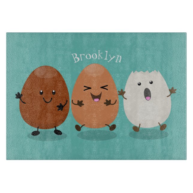 Cute kawaii eggs funny cartoon illustration cutting board (Front)
