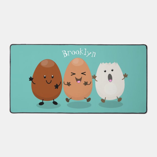 Cute kawaii eggs funny cartoon illustration desk mat (Front)
