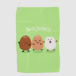Cute kawaii eggs funny cartoon illustration golf towel