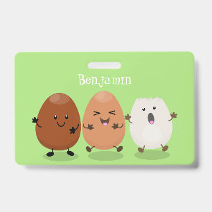 Cute kawaii eggs funny cartoon illustration ID badge
