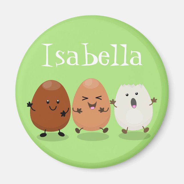 Cute kawaii eggs funny cartoon illustration magnet (Front)