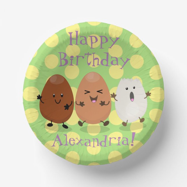 Cute kawaii eggs funny cartoon illustration paper plate (Front)
