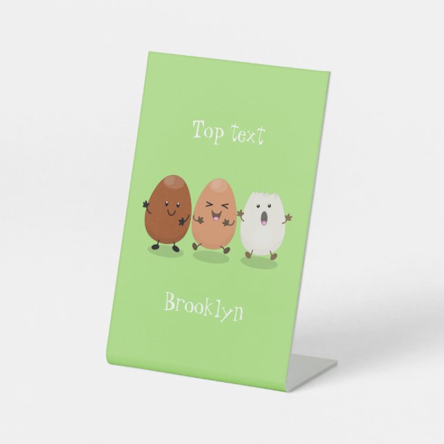 Cute kawaii eggs funny cartoon illustration pedestal sign (Front)