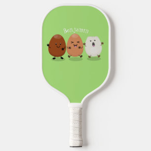 Cute kawaii eggs funny cartoon illustration pickleball paddle