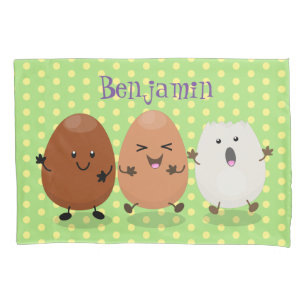 Cute kawaii eggs funny cartoon illustration pillowcase
