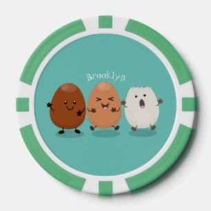 Cute kawaii eggs funny cartoon illustration poker chips