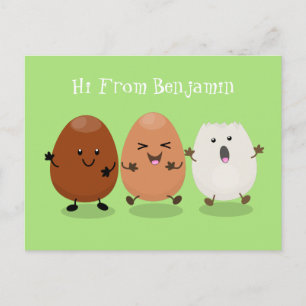 Cute kawaii eggs funny cartoon illustration postcard