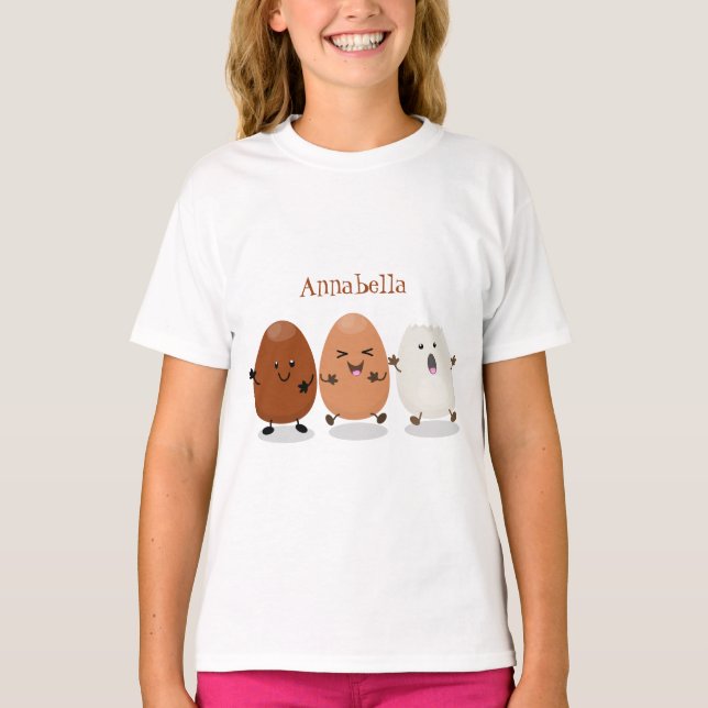 Cute kawaii eggs funny cartoon illustration T-Shirt (Front)