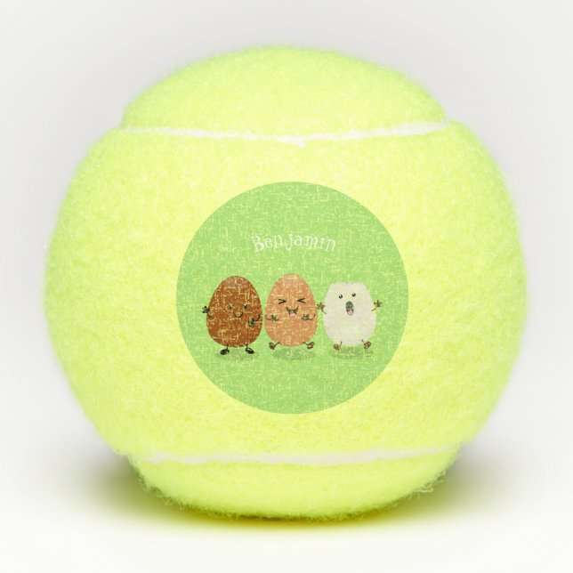 Cute kawaii eggs funny cartoon illustration tennis balls (Front)