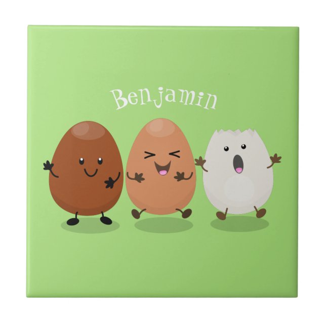 Cute kawaii eggs funny cartoon illustration tile (Front)