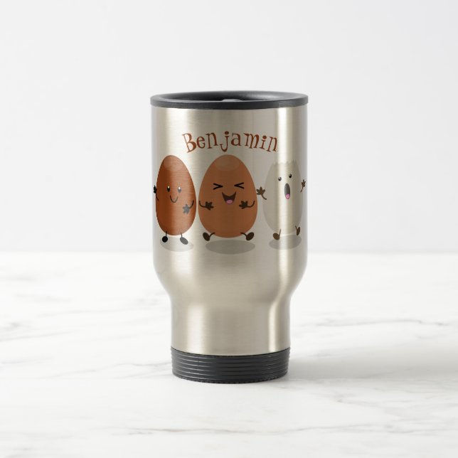Cute kawaii eggs funny cartoon illustration travel mug (Center)