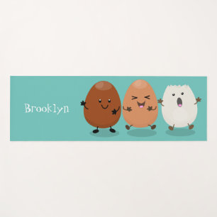 Cute kawaii eggs funny cartoon illustration yoga mat