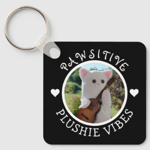 Cute Kawaii Elegant Pawsitive Plushie Vibes Photo  Key Ring