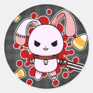 Cute Kawaii evil bunny with chainsaw Classic Round Sticker