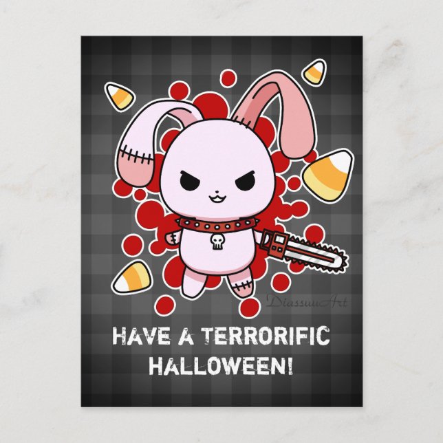 Cute Kawaii evil bunny with chainsaw Postcard (Front)