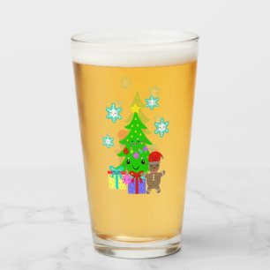 Cute Kawaii Face Christmas Tree Scene, ZSG Glass