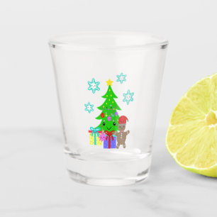 Cute Kawaii Face Christmas Tree Scene, ZSG Shot Glass