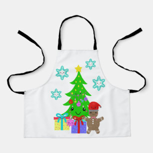 Cute Kawaii Face Christmas Tree Scene, ZSSD Apron