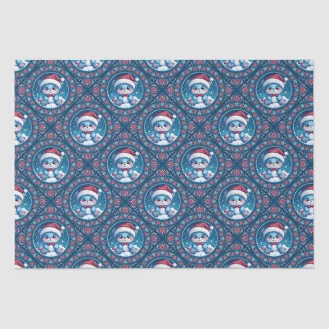 Cute Kawaii Festive Bear Mandala Geo Diamond Tile Tissue Paper (Front)