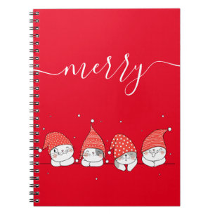 Cute Kawaii Festive Cats On Red Background Custom  Notebook