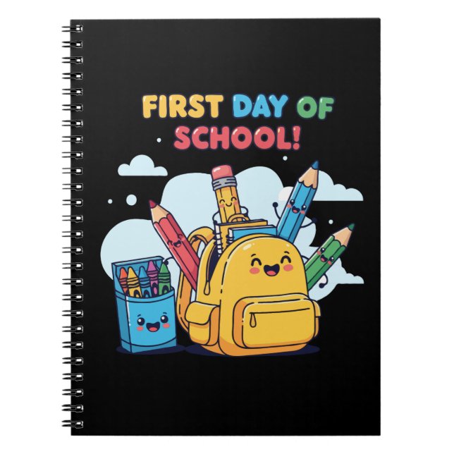 Cute Kawaii First Day of School! Cartoon Backpack  Notebook (Front)