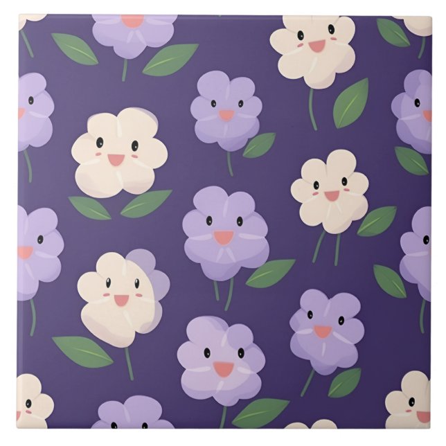 Cute Kawaii Floral Pattern Tile (Front)